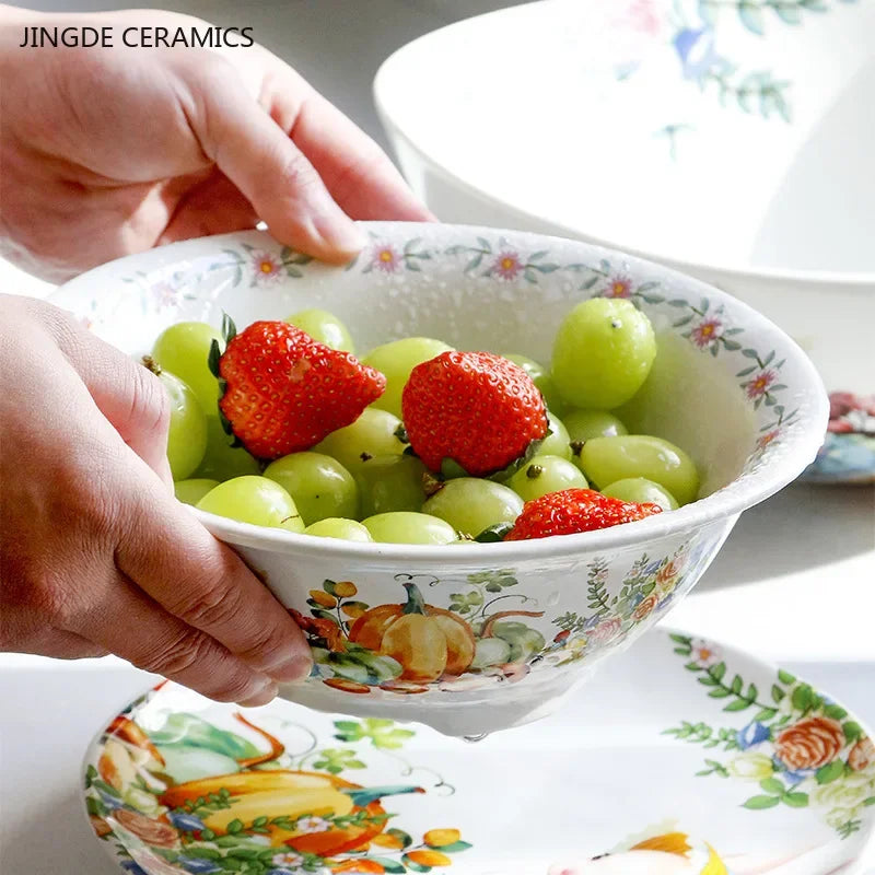 Assiette céramique motif citrouille et lapin style jardin
