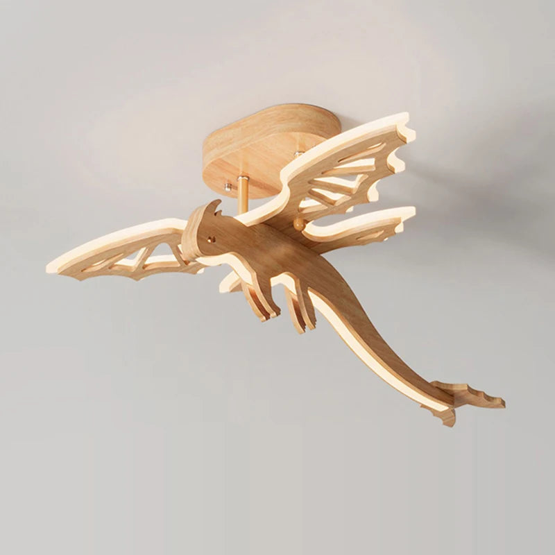 plafonnier led dragon en bois nature nordique pour enfants - vue 2 sur 7