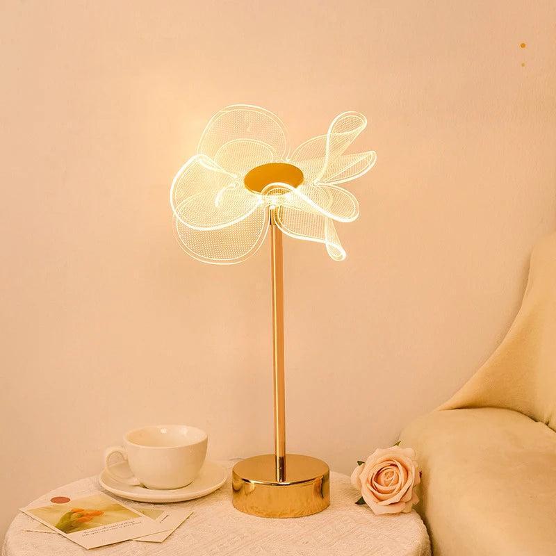 Lampe de table rétro or acrylique papillon LED lampe de bureau hôtel villa art décor LED lampe de table salon chevet LED veilleuses - vue 4 sur 14