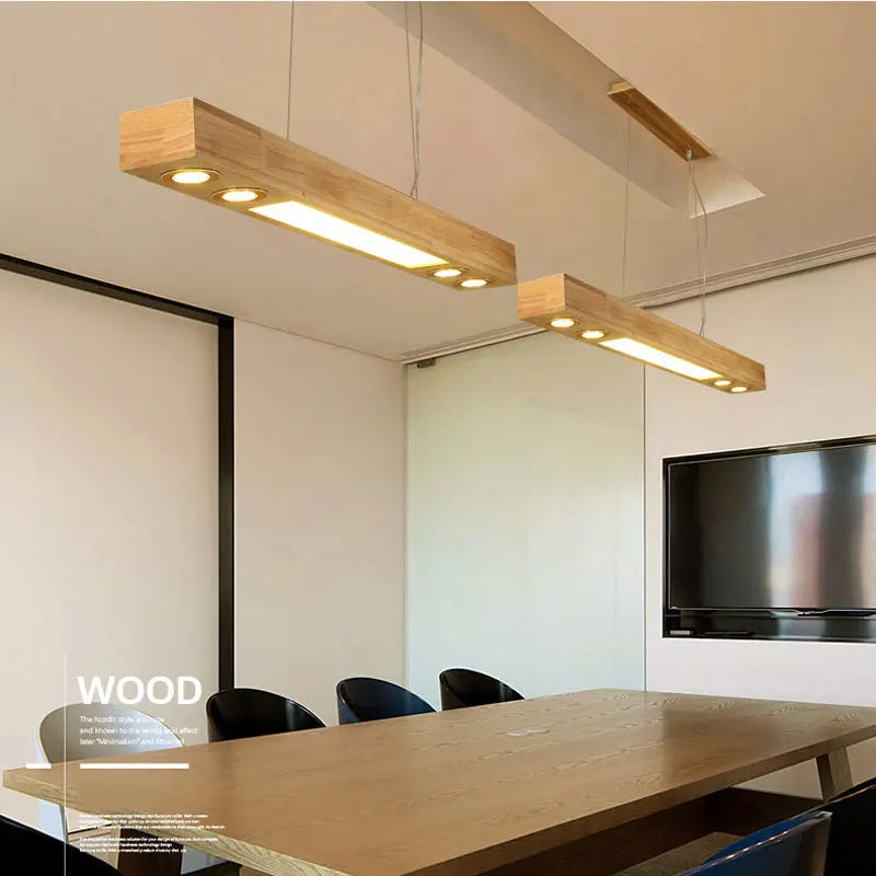 Moderne LED-Pendelleuchte aus Holz für stilvolle Wohnraumgestaltung - vue 4 sur 8