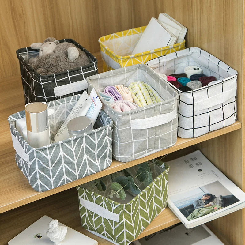 panier de rangement pliable en toile avec poignée coton et lin - vue 4 sur 22