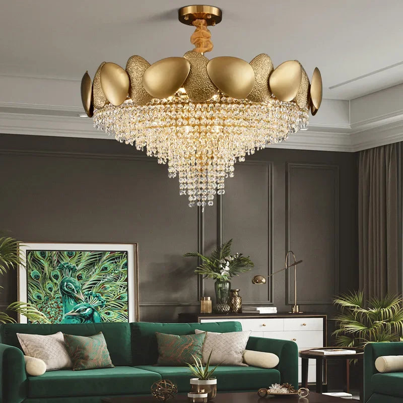 lustre moderne en cristal avec pampilles et led - vue 5 sur 16