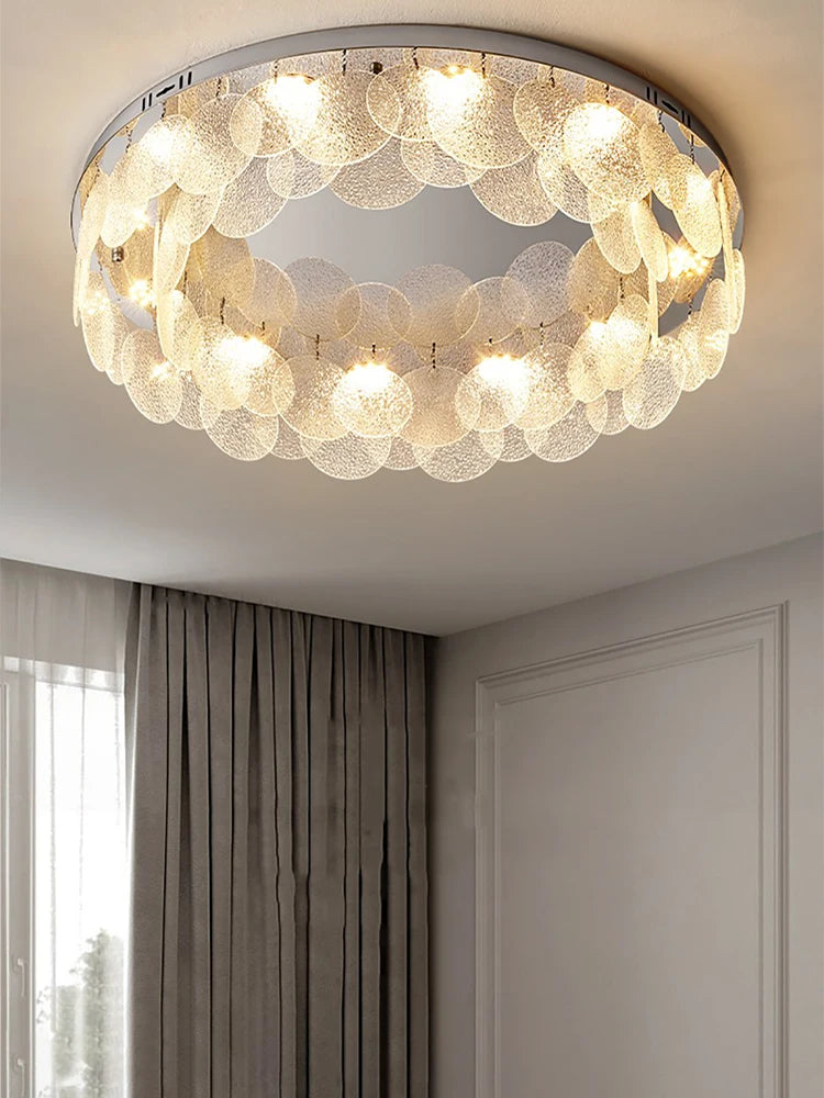 Luxuriöse runde LED-Deckenleuchte aus silberfarbenem Glas modern - vue 3 sur 10