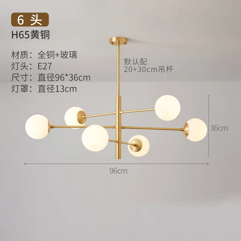 lustre nordique en verre et cuivre design moderne - vue 10 sur 10