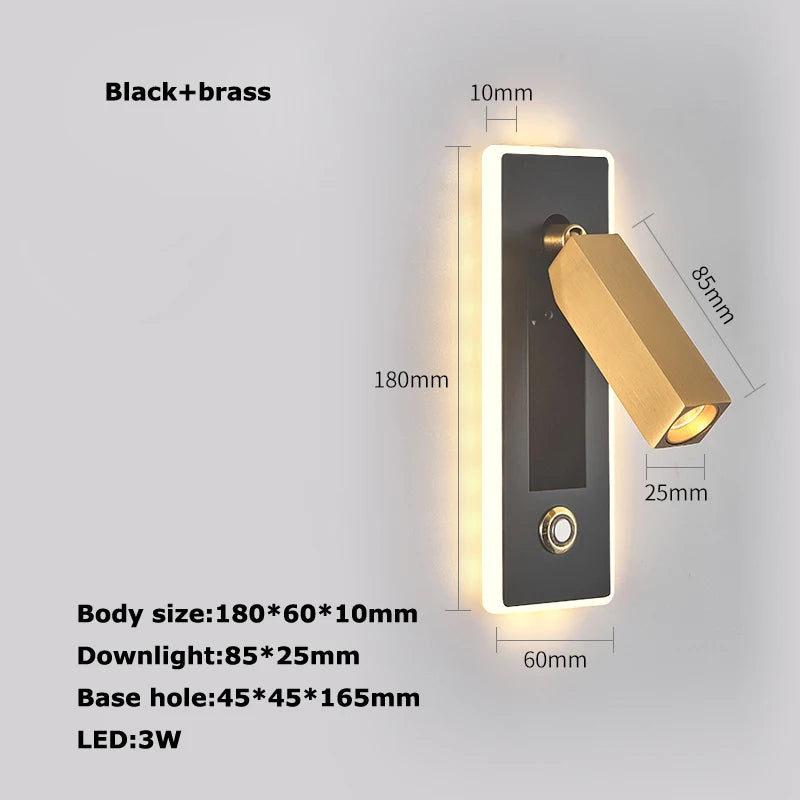applique murale led rotative en laiton avec interrupteur usb - vue 13 sur 23