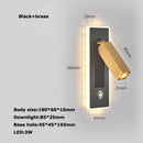 LED Brass Black Wall Lamp Wall Light Wall Sconce Wall Mounted Reading Light with Switch and USB Port, Rotatable For Bedroom