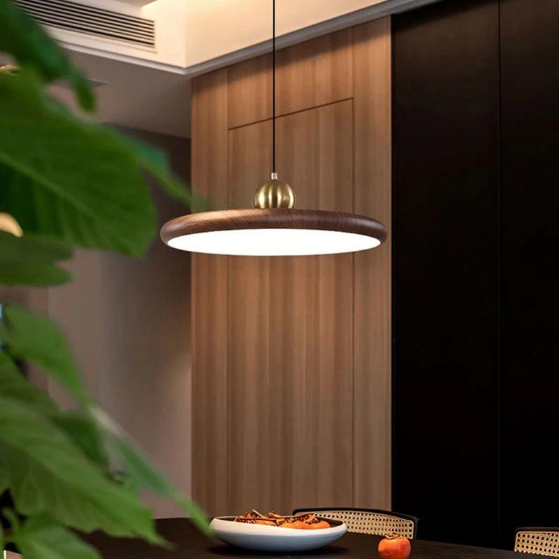 lustre en fer imitation grain de bois luminaires suspendus - vue 5 sur 7