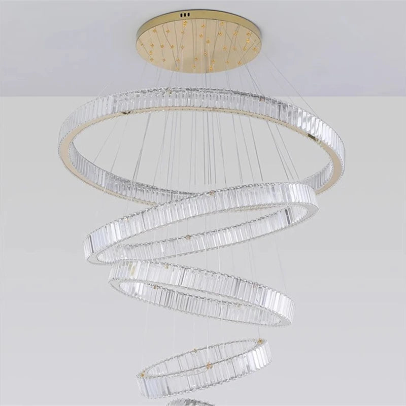 lustre moderne en cristal avec anneaux réglables pour décoration intérieure - vue 7 sur 25