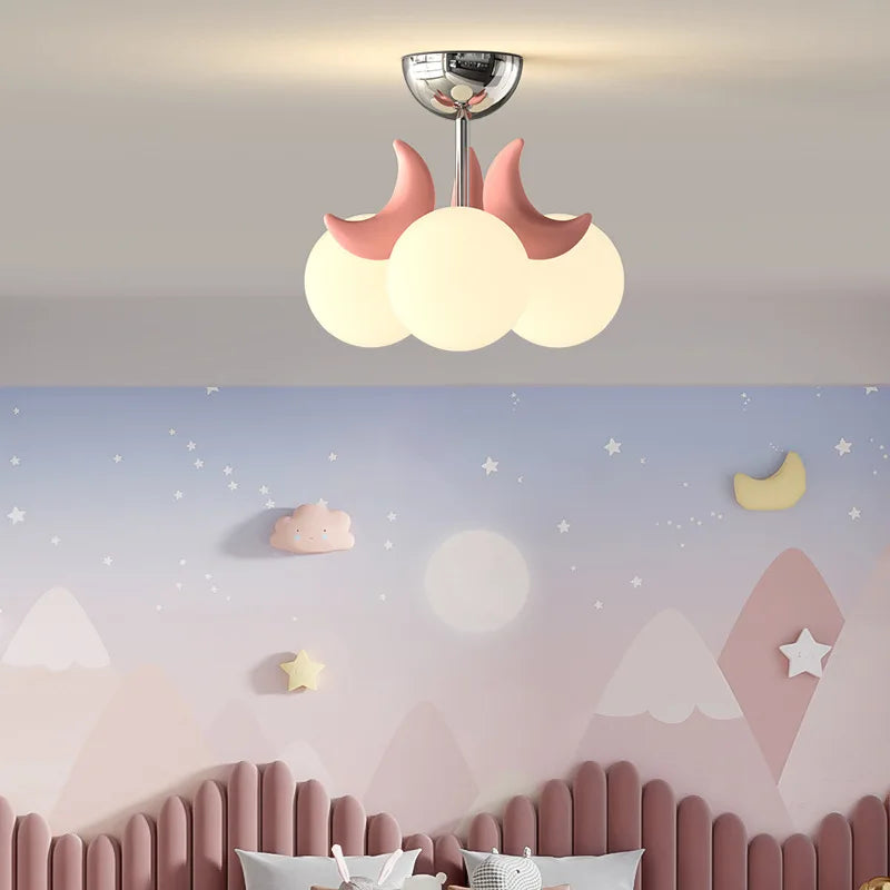 plafonnier enfants roses LED de boule de lune mignonne moderne chaude chambre de princesse romantique petite fille de chambre