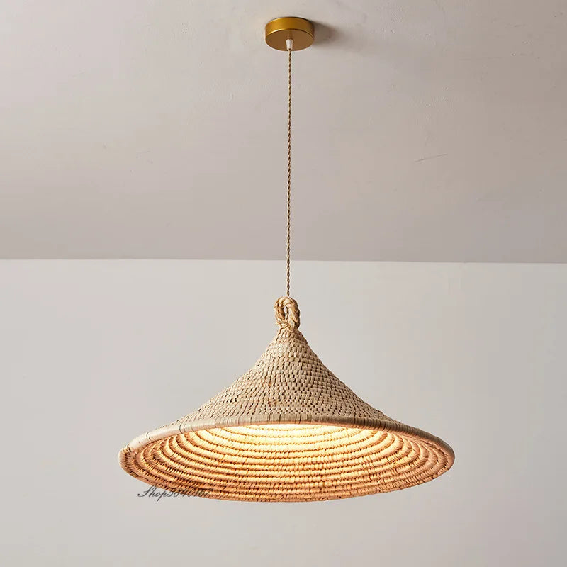 suspension minimaliste style japonais vintage en rotin