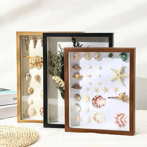 cadre photo en bois avec fleurs séchées et plantes 3D fait main