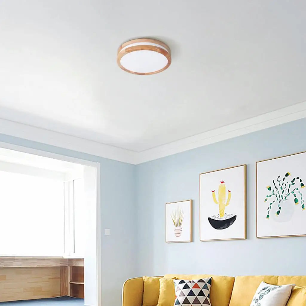 plafonnier led bois moderne nordique rond luminaire intérieur - vue 6 sur 7