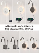 Moderne LED-Wandleuchte mit USB-Anschlüssen und Schalter