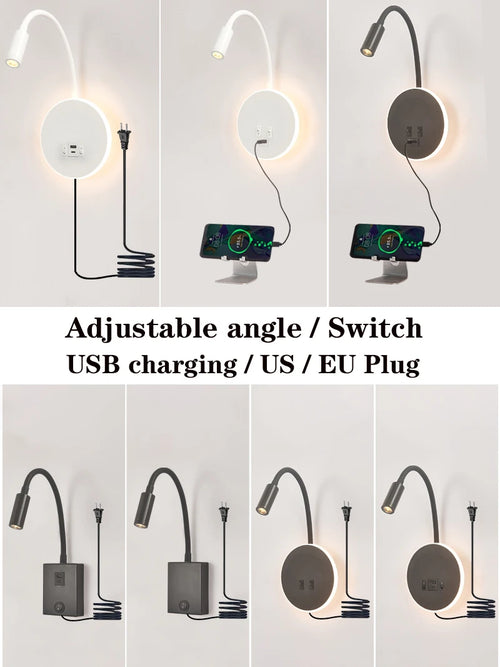 Moderne LED-Wandleuchte mit USB-Anschlüssen und Schalter - vue 3 sur 22