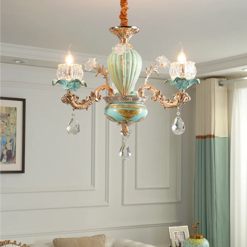 lustre de luxe moderne style européen rétro en cristal et céramique - vue 3 sur 13