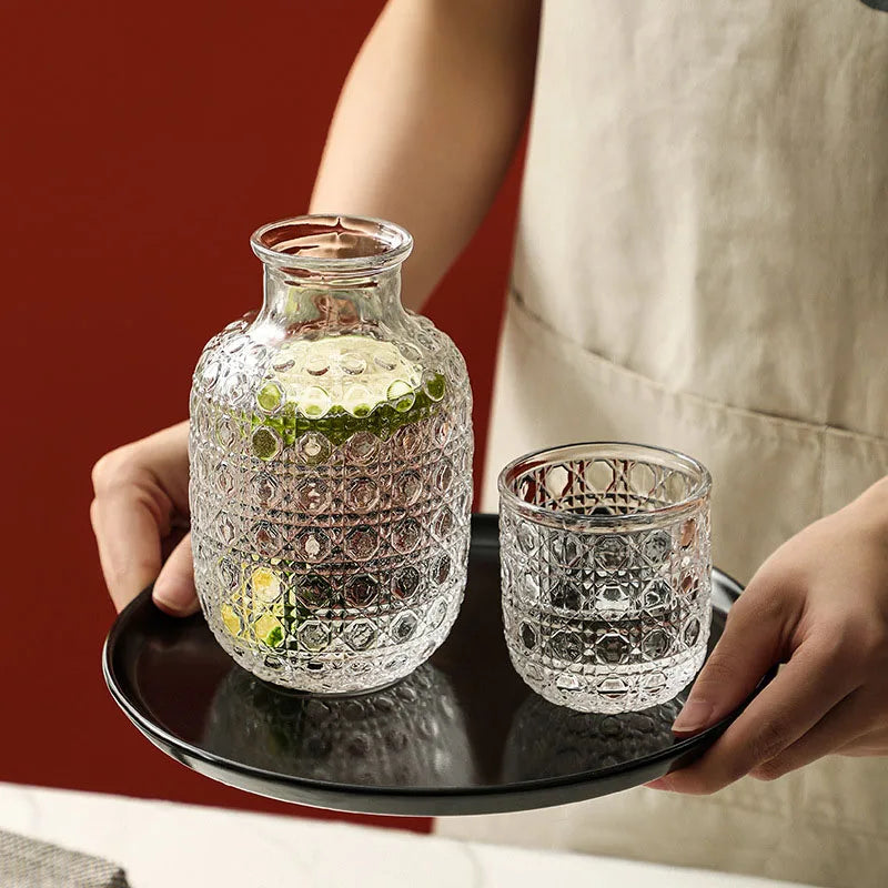 Carafe de chevet et verre style vintage relief