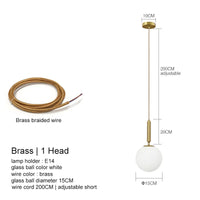 Suspension laiton noir boule lait LED