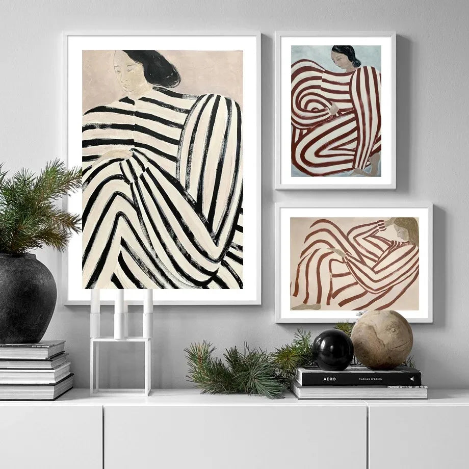 pyjama rayé femme géométrie feuille art mural rétro décoratif - vue 5 sur 14