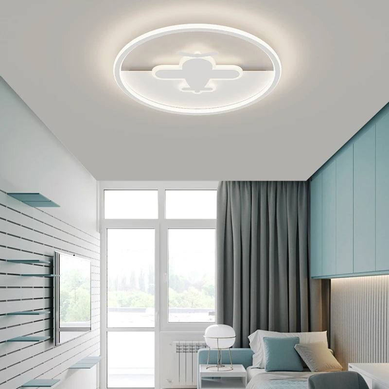 plafonnier rond scandinave motif avion et nuage pour enfants - vue 3 sur 13