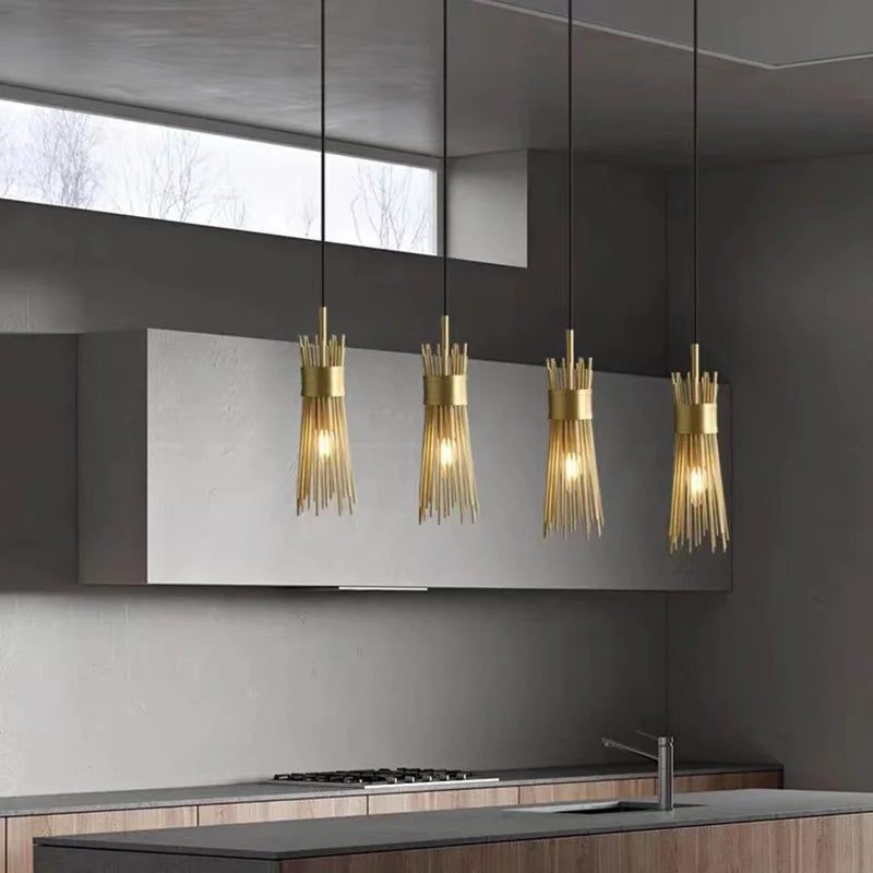 lustre en cuivre plein led créatif suspendu pour décoration maison - vue 4 sur 16