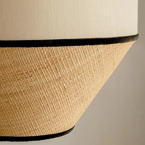 Vintage-Pendelleuchte aus Rattan und Stoff mit dekorativem LED-Licht - vue 11 sur 10