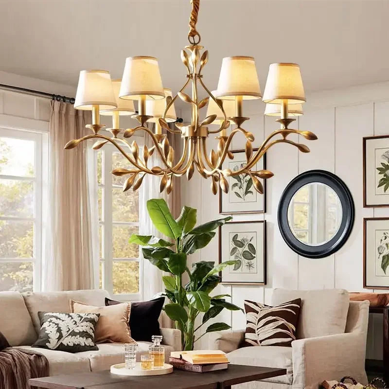 lustre rétro américain en or cuivre avec nuances fleur led - vue 5 sur 13