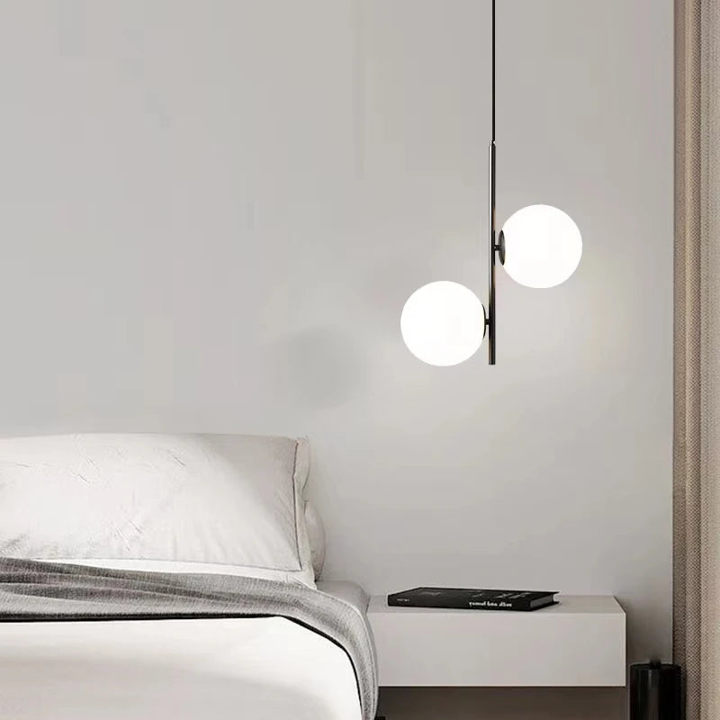 Boule de verre nordique suspension LED lumières en laiton noir chambre suspension lampe moderne salon salle à manger décor luminaires - vue 6 sur 10