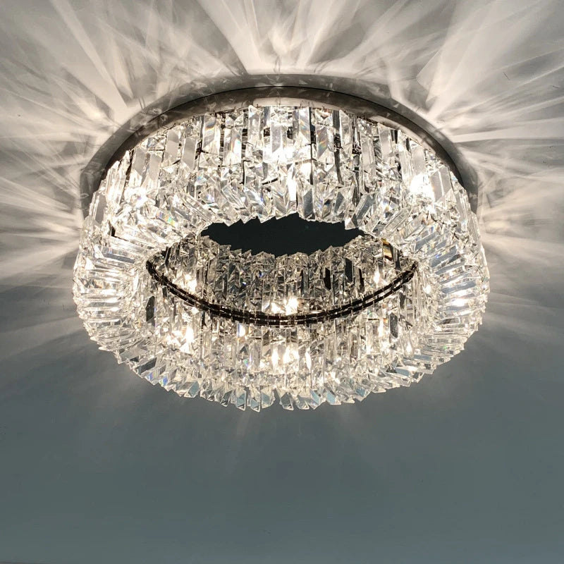 lustre en cristal moderne doré argenté à led pour décoration intérieure - vue 5 sur 16