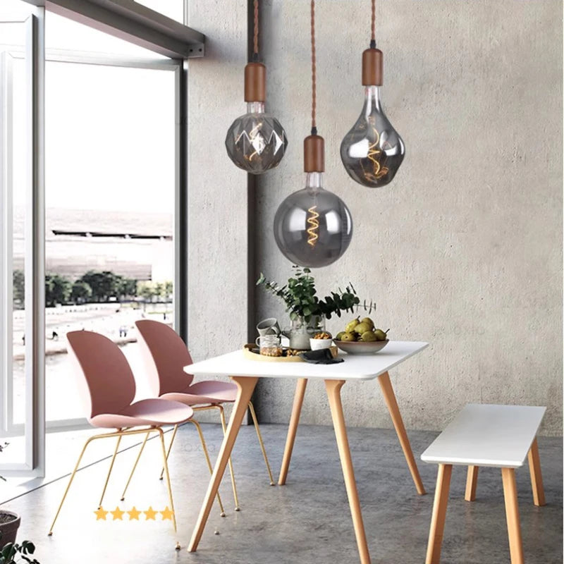 lustre en verre d'art rétro en bois massif créatif pour décoration intérieure - vue 5 sur 25