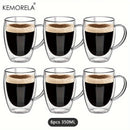 Lot tasses café double paroi verre anse 350ml