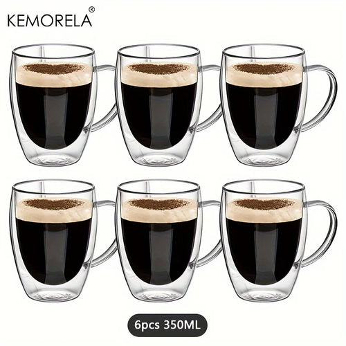 Lot tasses café double paroi verre anse 350ml