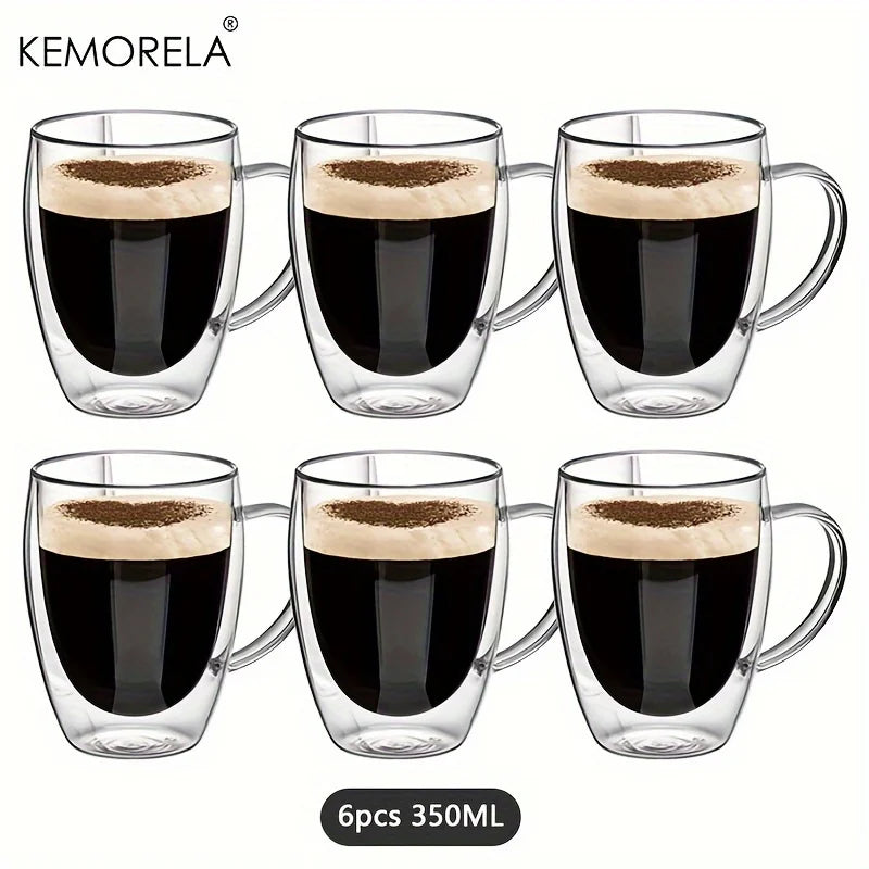 Lot tasses café double paroi verre anse 350ml - vue 9 sur 9