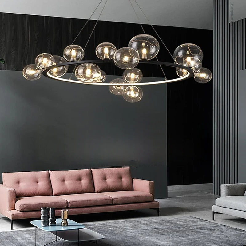 suspension lustre design bulle en verre créatif moderne - vue 7 sur 18