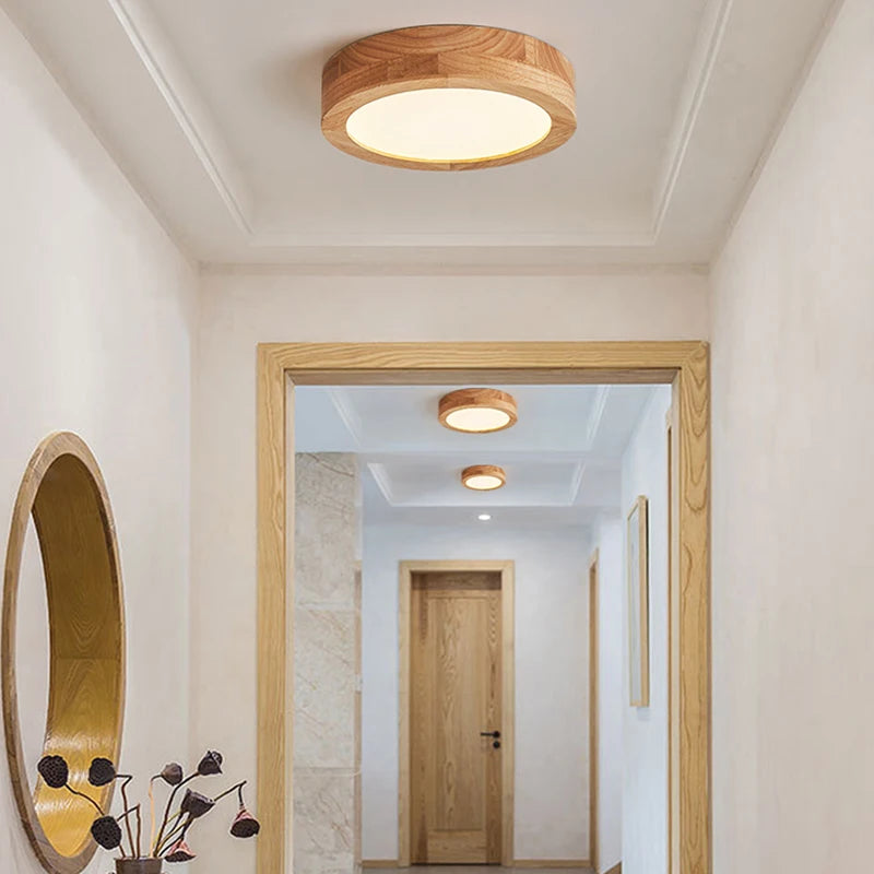 plafonnier led rond simple en bois décor nordique lampen - vue 4 sur 7