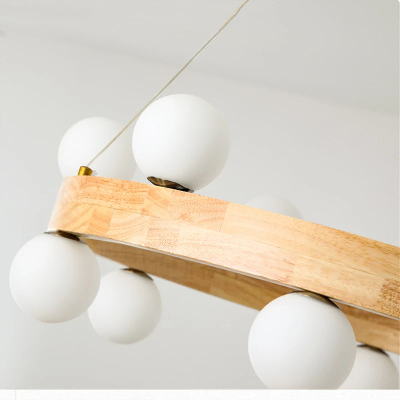 Nordique rond en bois anneau lustres salon rondin suspension lampe salle à manger cuisine chambre japonais créatif noyer suspension lumières - vue 6 sur 13