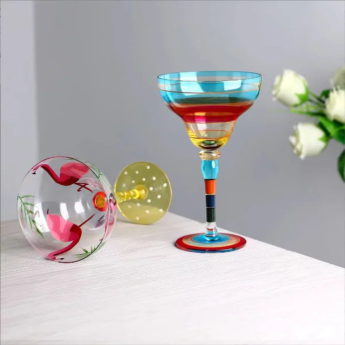 Verre cocktail margarita peint flamant motif rayures - vue 4 sur 5