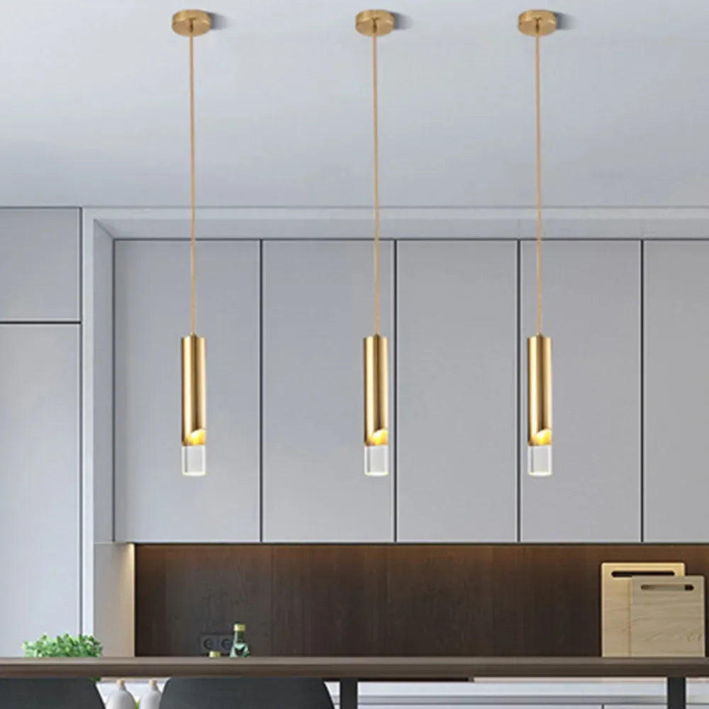 Suspension design cylindrique style Cuivre Or LED - vue 7 sur 7