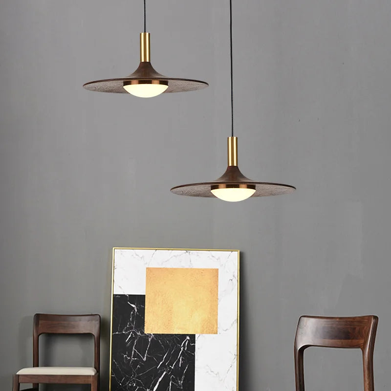 LED-Pendelleuchte Ufo-Design Massivholz Kupfer - vue 4 sur 9