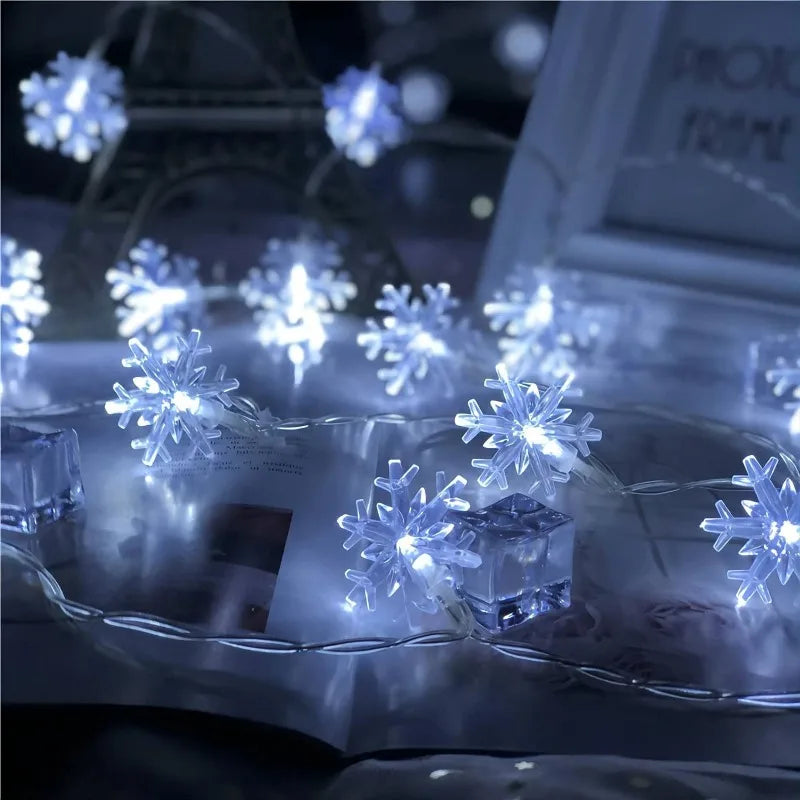 guirlande lumineuse de noël à led flocons de neige décorations festives - vue 6 sur 9