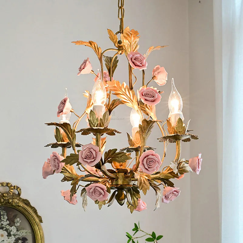 lustre led floral céramique cuivre rose déco intérieur - vue 5 sur 11