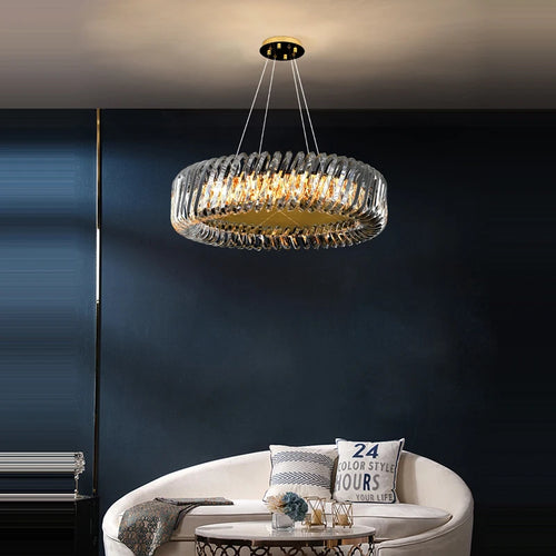 lustre moderne rond à intensité variable led cristal - vue 6 sur 16