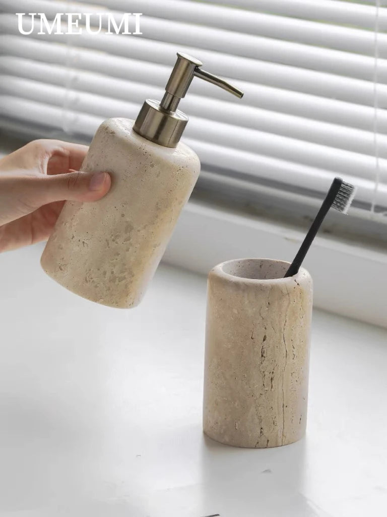 porte-brosse à dents en travertin luxe pour salle de bain - vue 10 sur 15