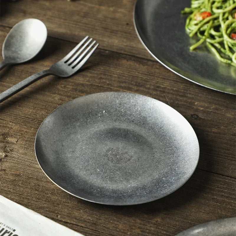 Assiette plate acier inoxydable style industriel camping - vue 7 sur 7