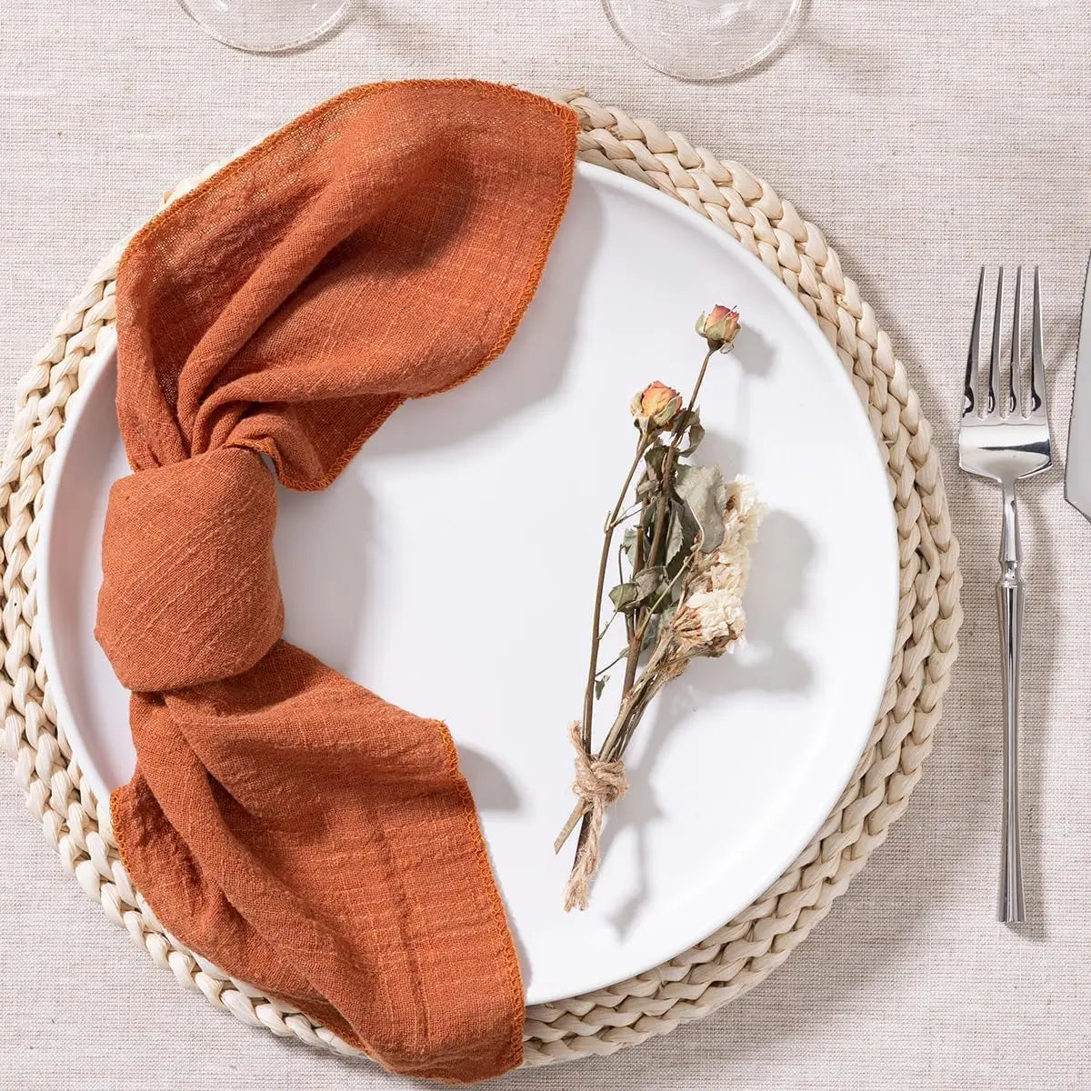 Serviette de table lot 10 gaze coton artisanale - vue 5 sur 6