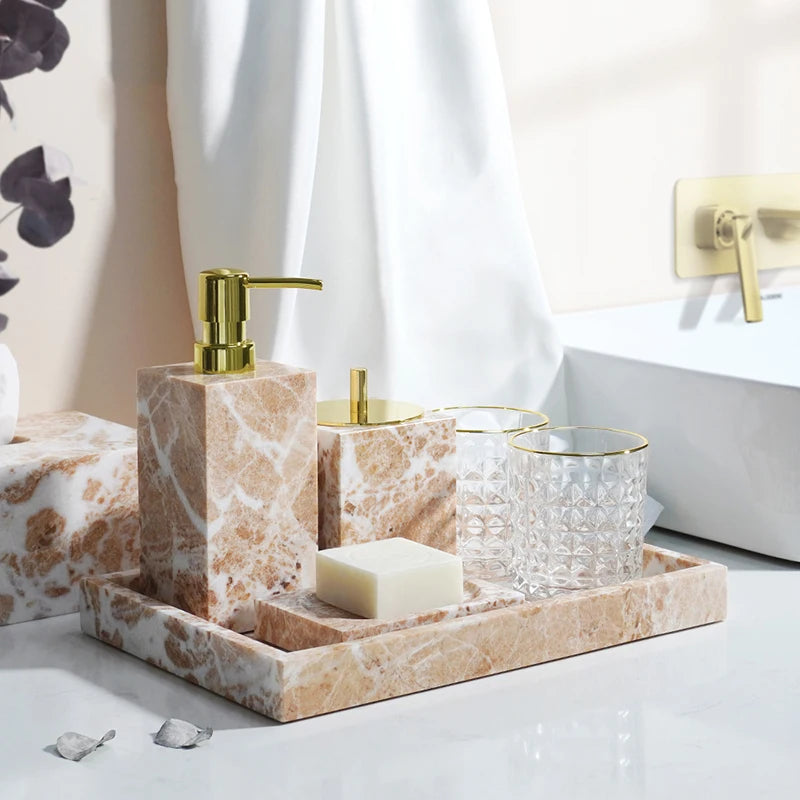 ensemble daccessoires en marbre naturel pour salle de bain - vue 4 sur 17
