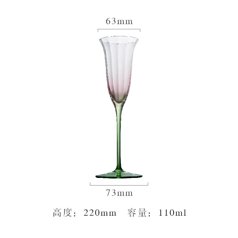 Verres à vin cristal floral rétro rayures