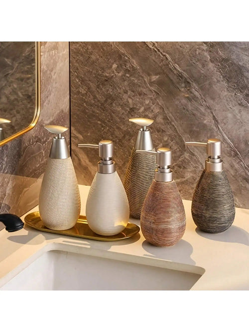 Creative Retro Style Ceramic Push-Type Soap Dispenser With Pump,  Hand Soap Bottle, Suitable For Bathrooms Kitchens And Toilets - vue 3 sur 11