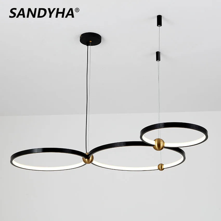 lustre sandyha multi-anneau en fer noir led design luxe - vue 10 sur 9