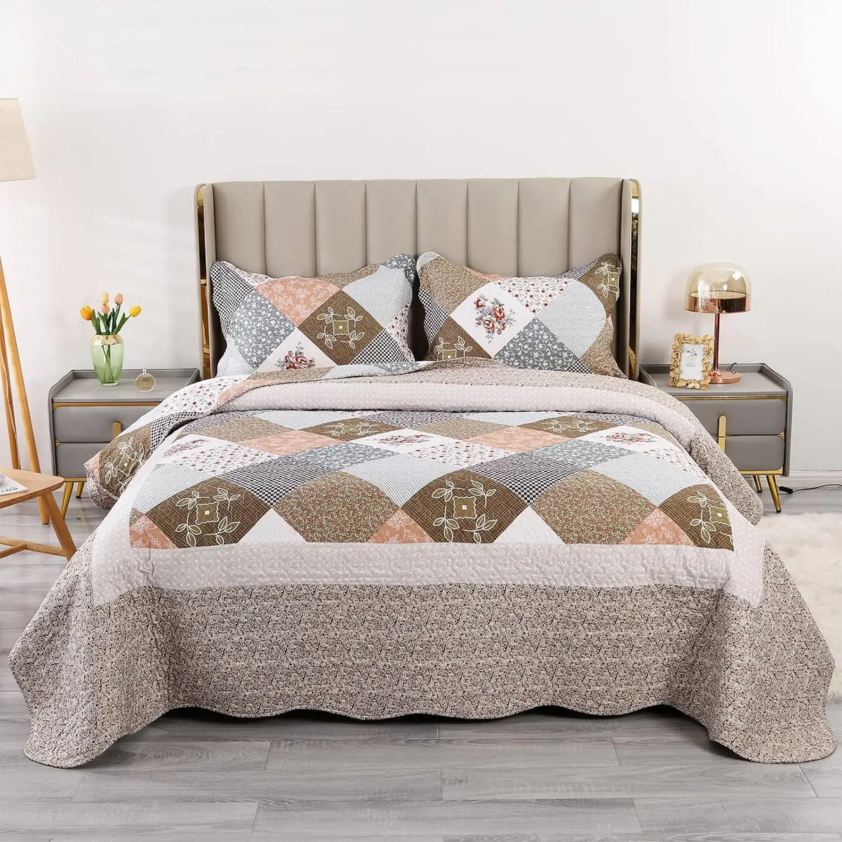 （Kostenloser Versand）Tagesdecke Patchwork 220x240cm, Bettüberwurf 230x250cm für Doppelbett, Gesteppte Patchworkdecke