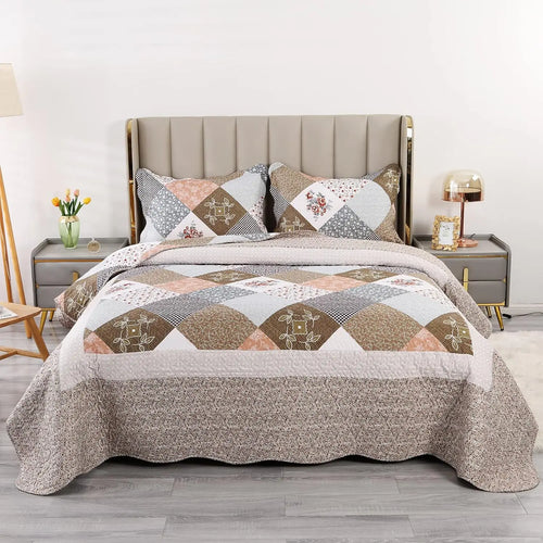 （Kostenloser Versand）Tagesdecke Patchwork 220x240cm, Bettüberwurf 230x250cm für Doppelbett, Gesteppte Patchworkdecke